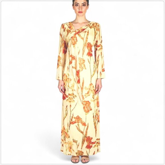 William Pearson Vintage Long Floral Silk Maxi Scarf Gown Dress Metallic 8 ?